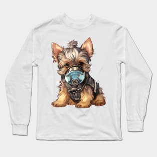 Yorkshire Terrier Dog Wearing Gas Mask Long Sleeve T-Shirt